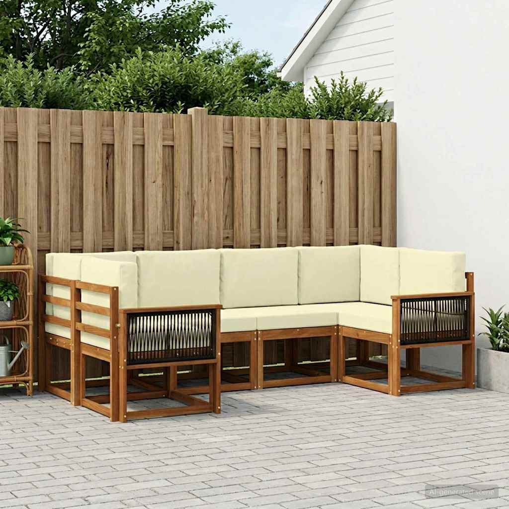 Outdoor-Sofagarnitur 6 stk. Natur und Creme Massivholz Akazie