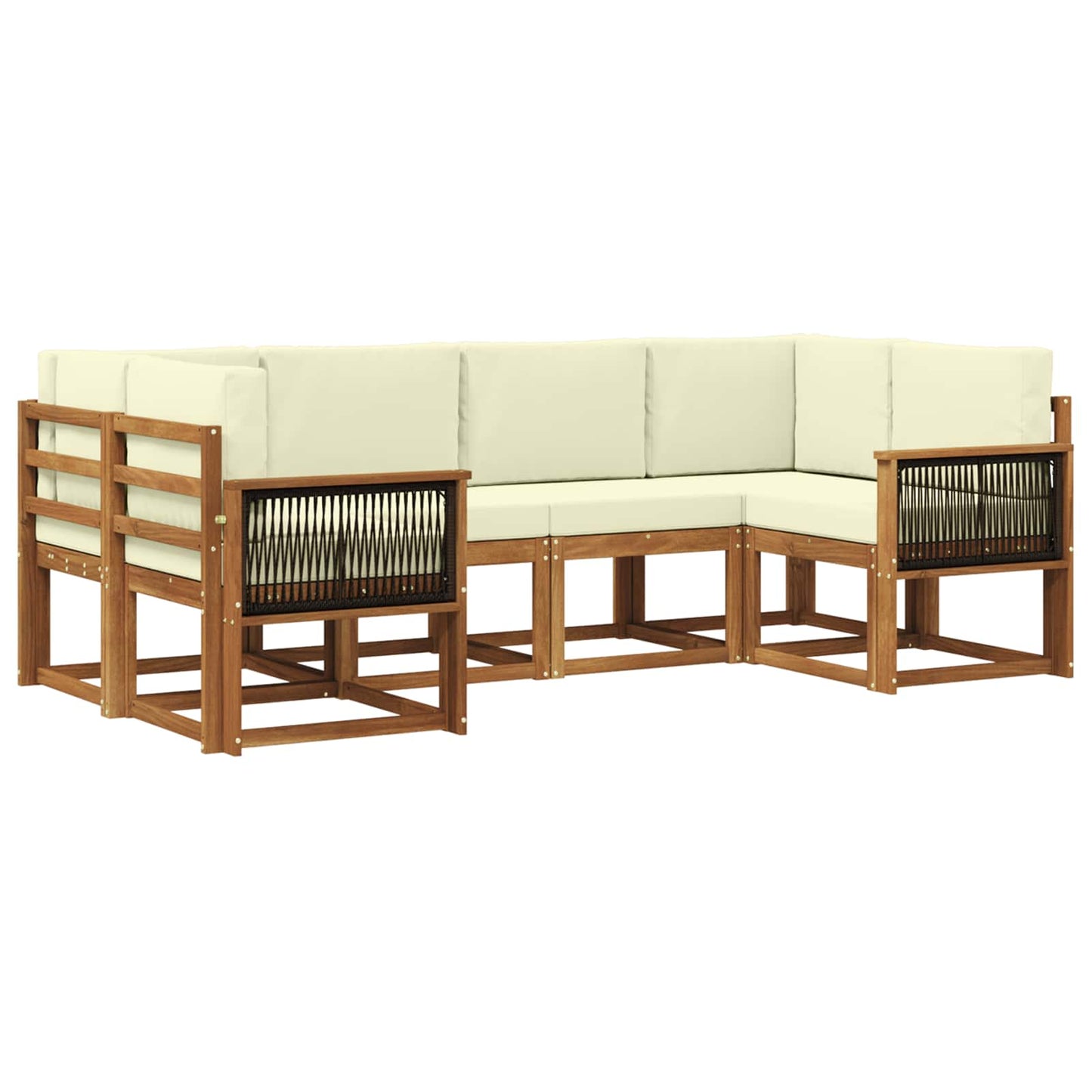 Outdoor-Sofagarnitur 6 stk. Natur und Creme Massivholz Akazie