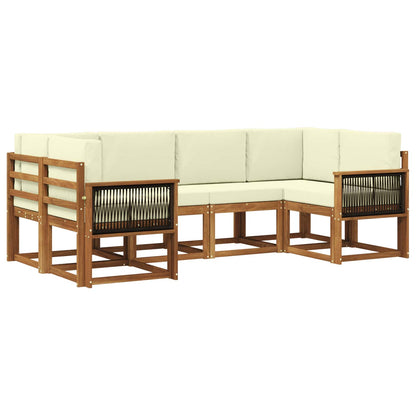 Outdoor-Sofagarnitur 6 stk. Natur und Creme Massivholz Akazie