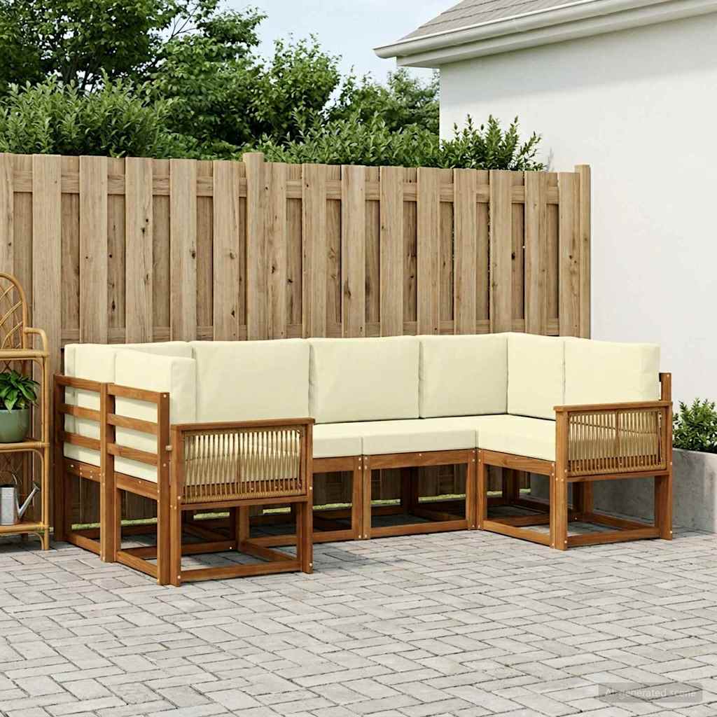 Outdoor-Sofagarnitur 6 stk. Natur und Creme Massivholz Akazie