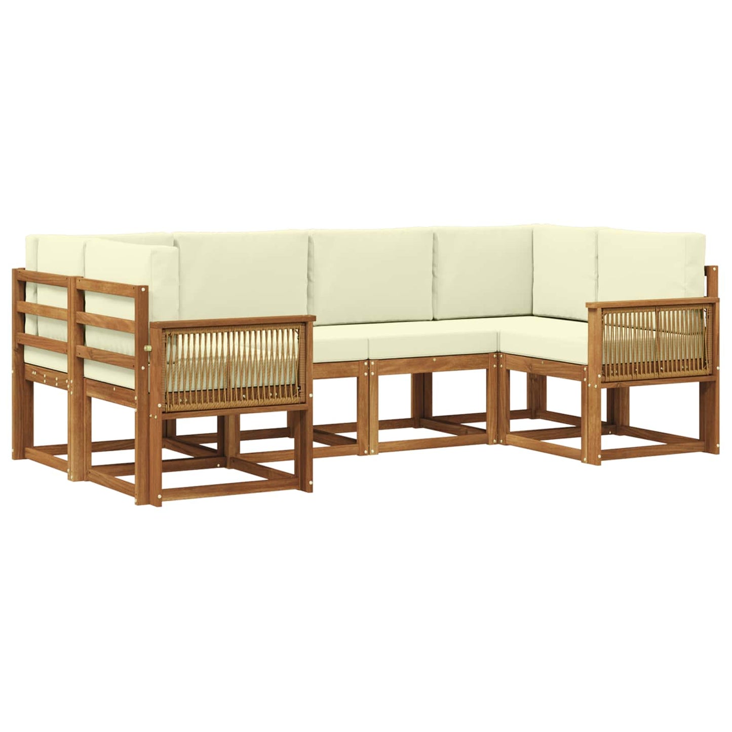 Outdoor-Sofagarnitur 6 stk. Natur und Creme Massivholz Akazie