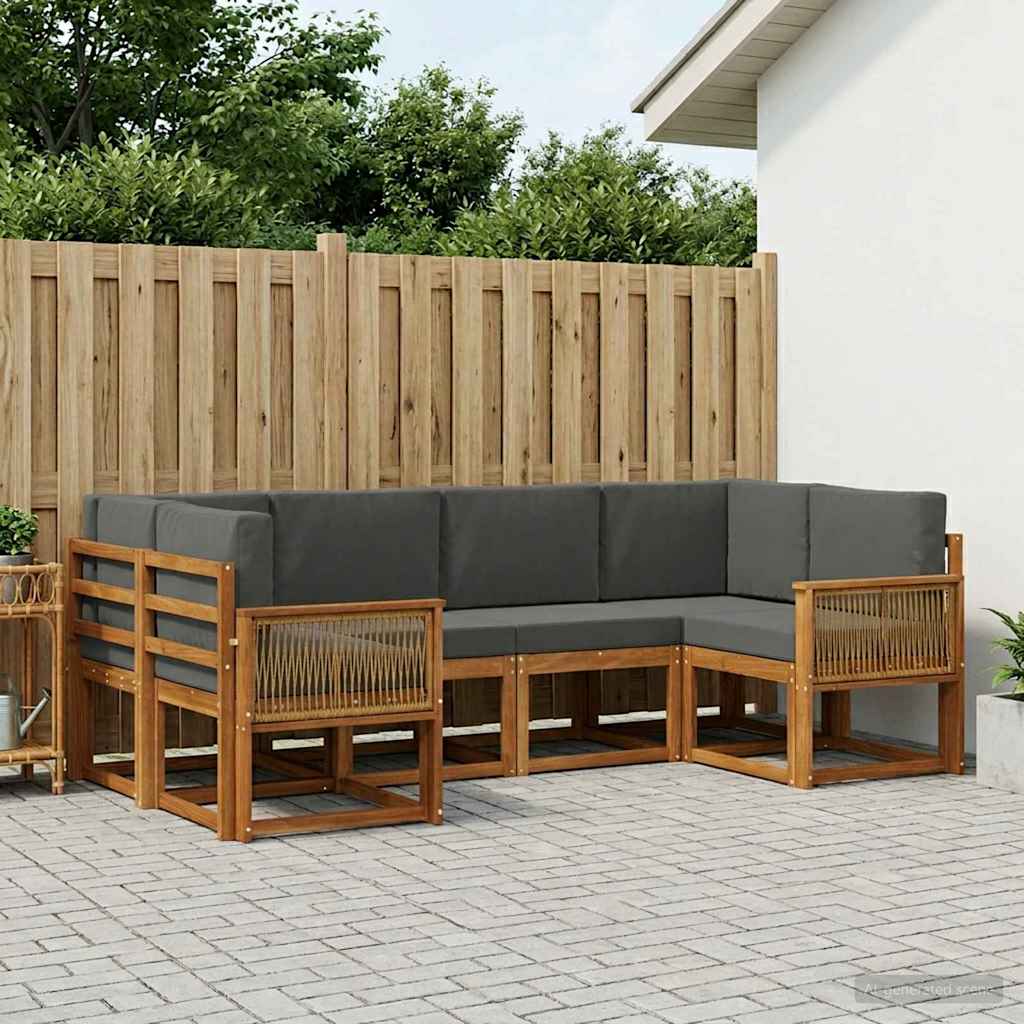 Outdoor-Sofagarnitur mit Kissen 6 pcs Natur und Anthrazit