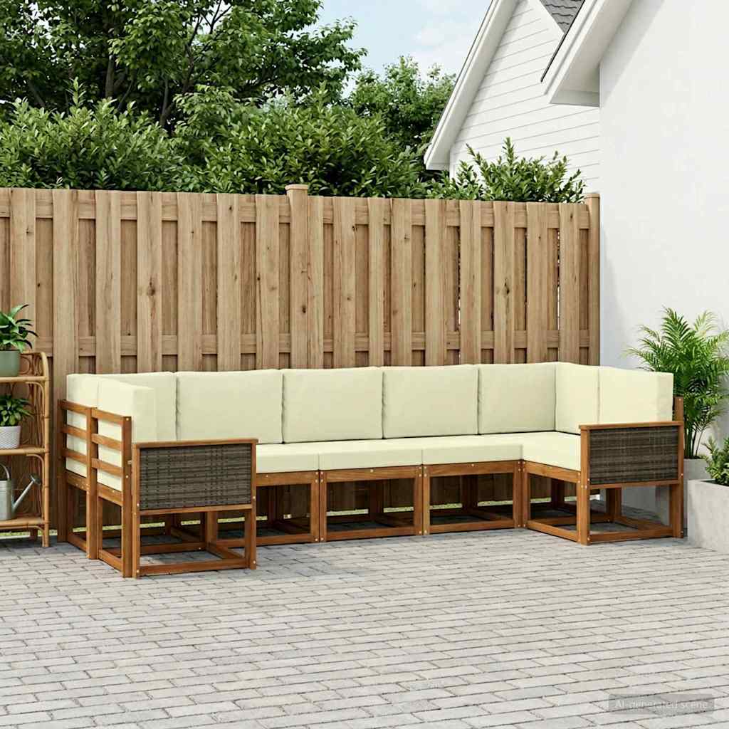 Outdoor-Sofagarnitur 7 stk. Natur und Creme