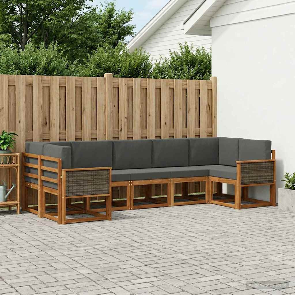 Outdoor-Sofagarnitur mit Kissen 7 pcs Natur und Anthrazit