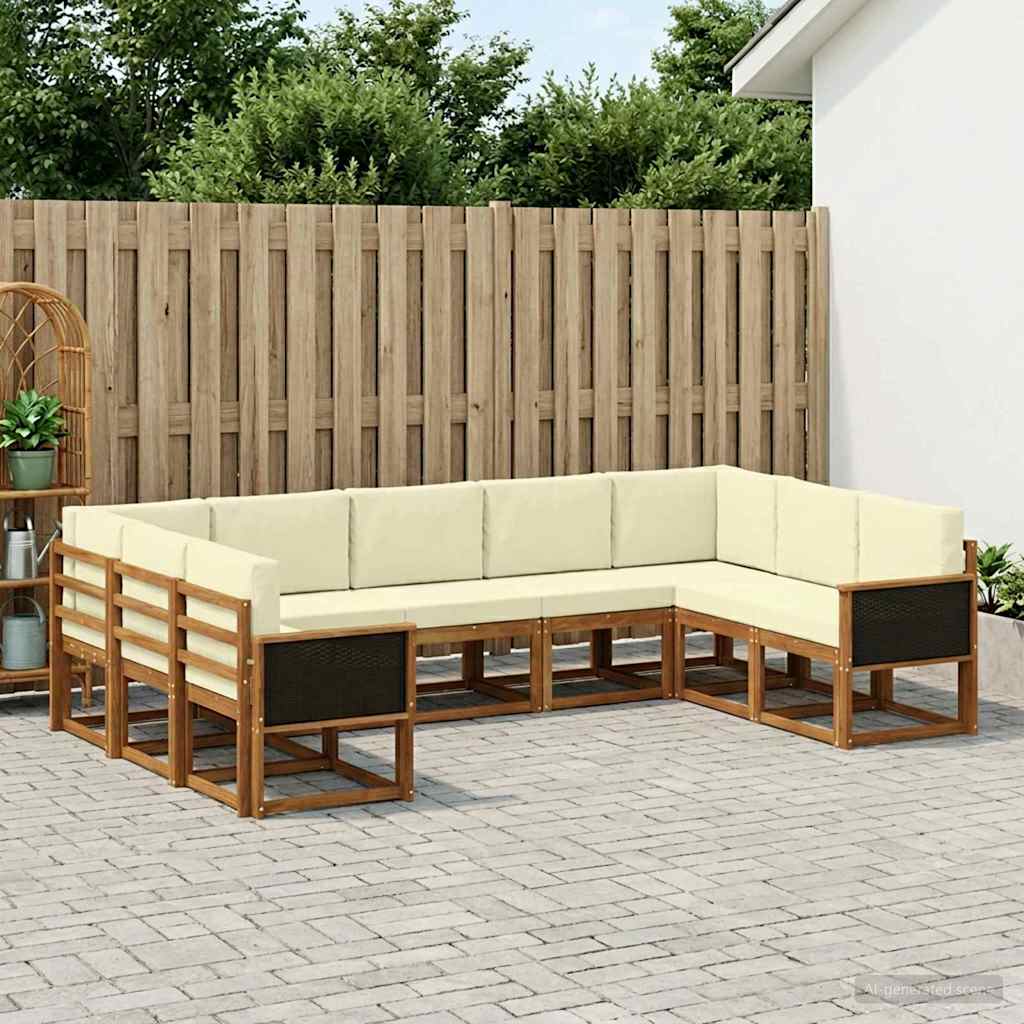 Outdoor-Sofagarnitur 9 pcs Natur und Creme Massivholz Akazie