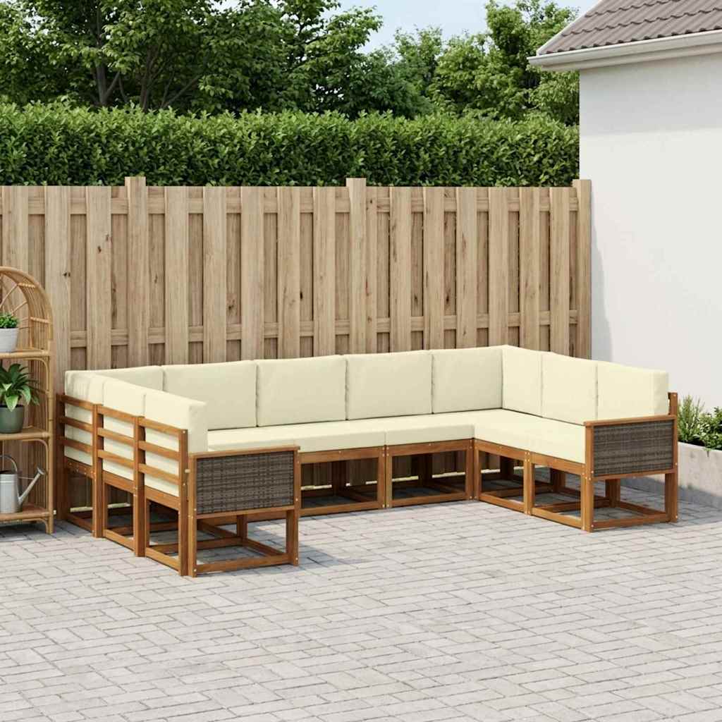 Outdoor-Sofagarnitur 9 pcs Natur und Creme Massivholz Akazie