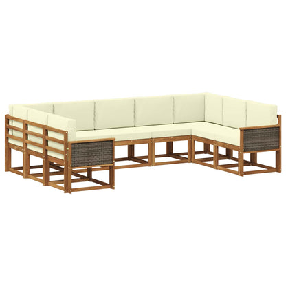 Outdoor-Sofagarnitur 9 stk. Natur und Creme Massivholz Akazie