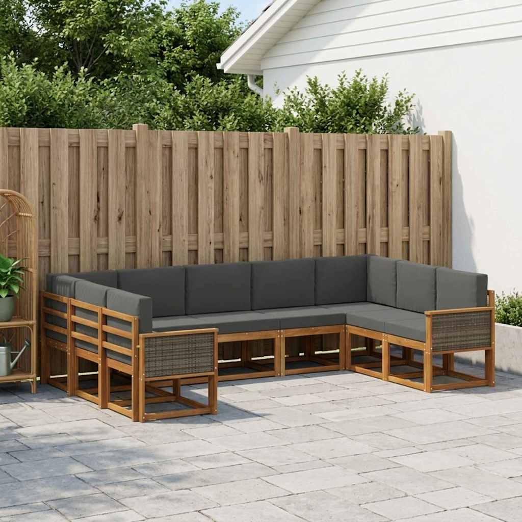 Outdoor-Sofagarnitur mit Kissen 9 pcs Natur und Anthrazit