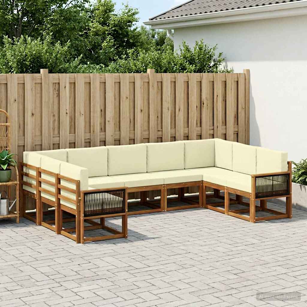 Outdoor-Sofagarnitur 9 stk. Natur und Creme Massivholz Akazie