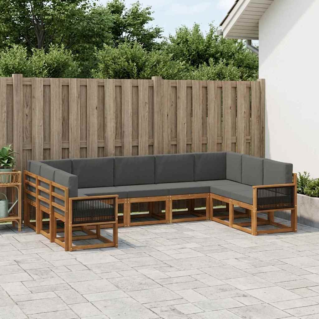 Outdoor-Sofagarnitur mit Kissen 9 pcs Natur und Anthrazit