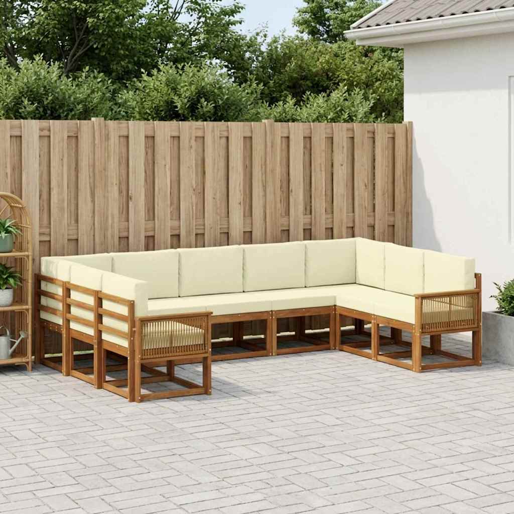 Outdoor-Sofagarnitur 9 stk. Natur und Creme Massivholz Akazie