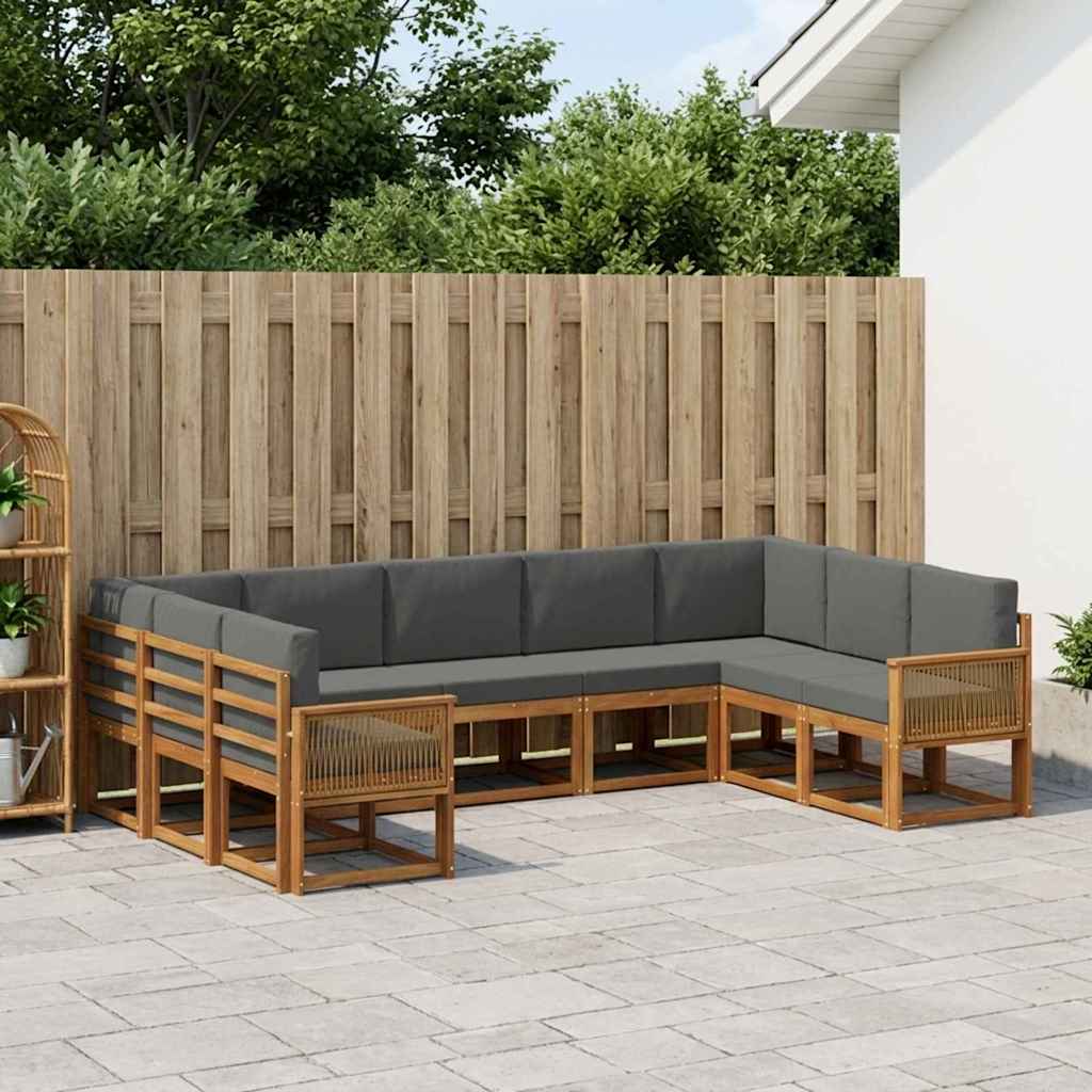 Outdoor-Sofagarnitur mit Kissen 9 pcs Natur und Anthrazit