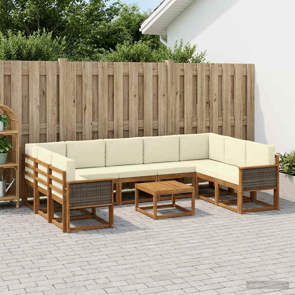 Outdoor-Sofagarnitur 10 pcs Natur und Creme Massivholz Akazie
