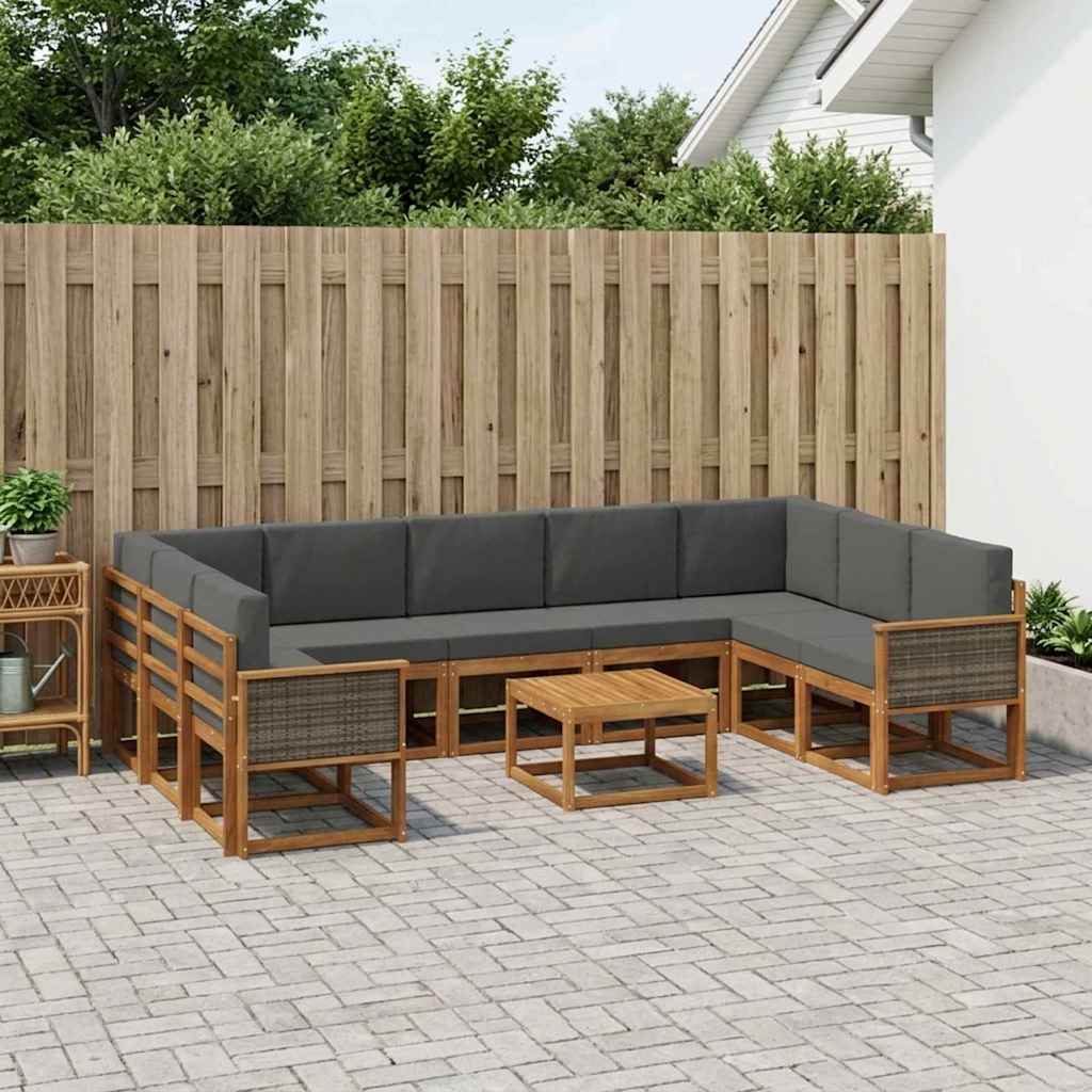 Outdoor-Sofagarnitur mit Kissen 10 pcs Natur und Anthrazit