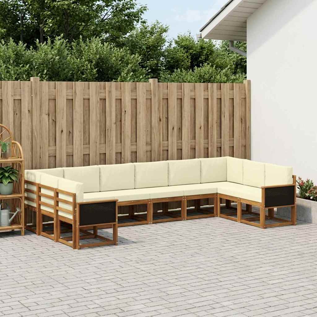 Outdoor-Sofagarnitur 10 stk. Natur und Creme Massivholz Akazie
