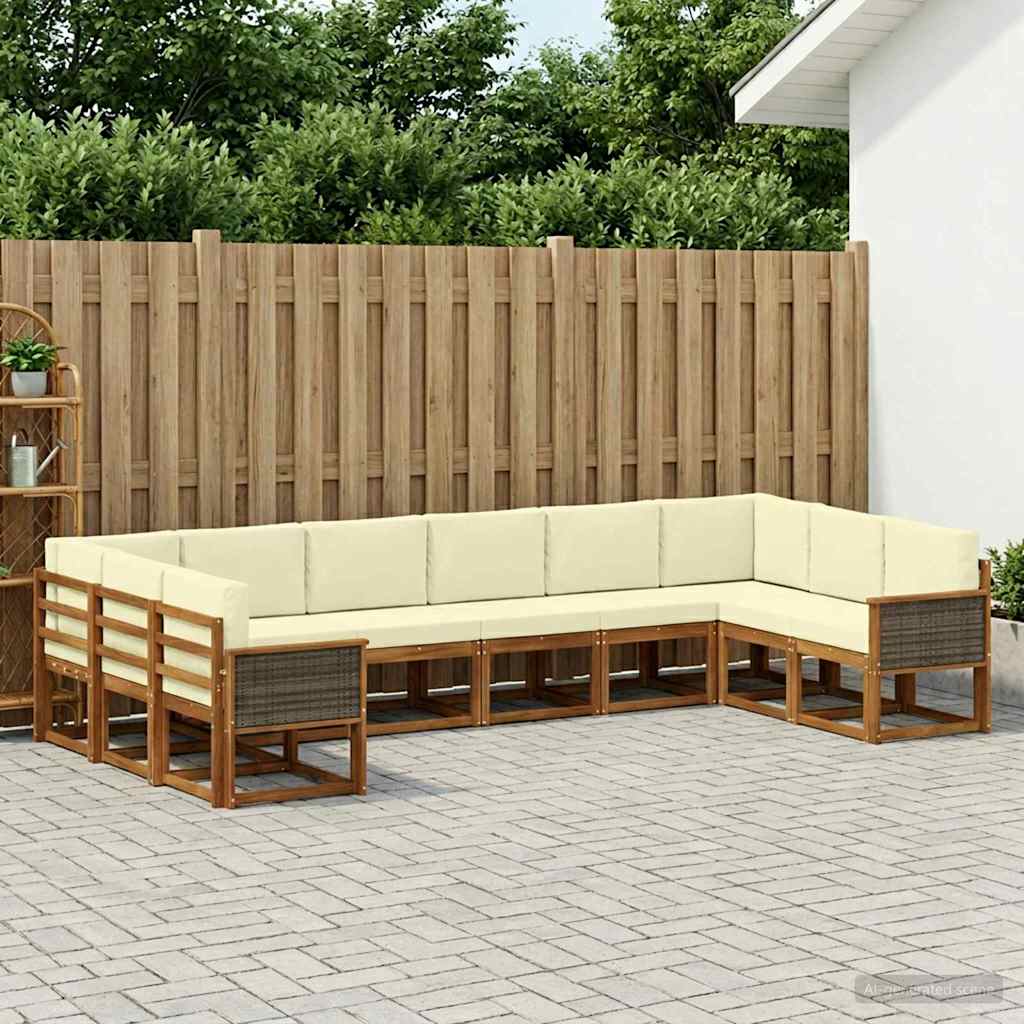 Outdoor-Sofagarnitur 10 pcs Natur und Creme Massivholz Akazie