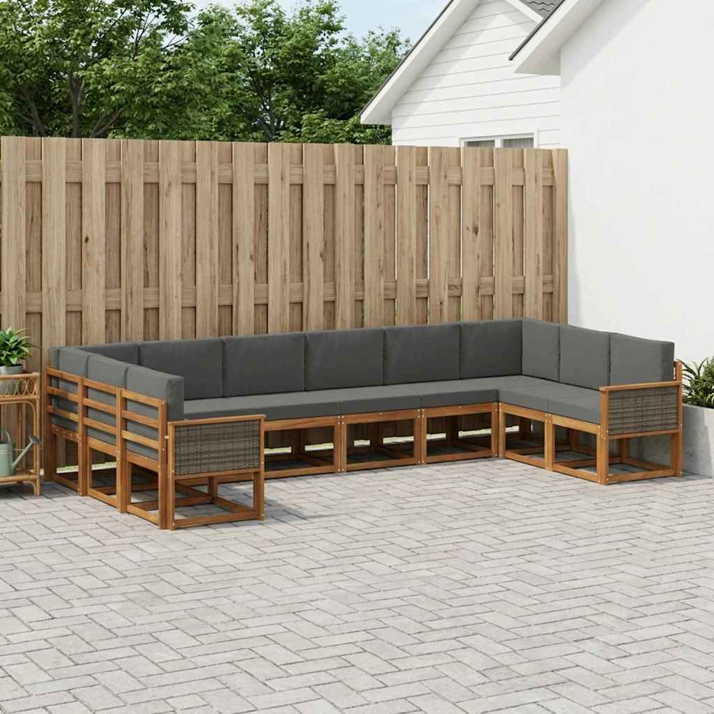 Outdoor-Sofagarnitur mit Kissen 10 pcs Natur und Anthrazit