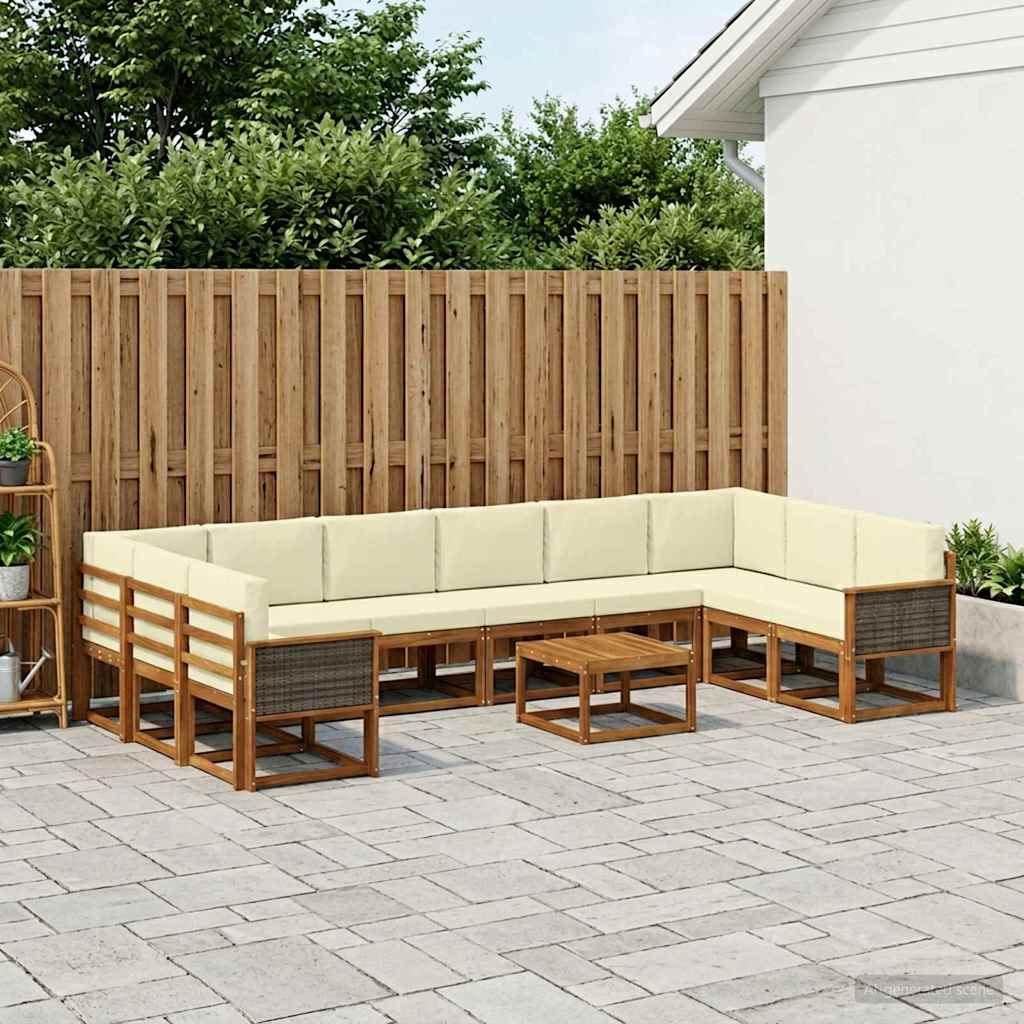 Outdoor-Sofagarnitur 11 pcs Natur und Creme Massivholz Akazie