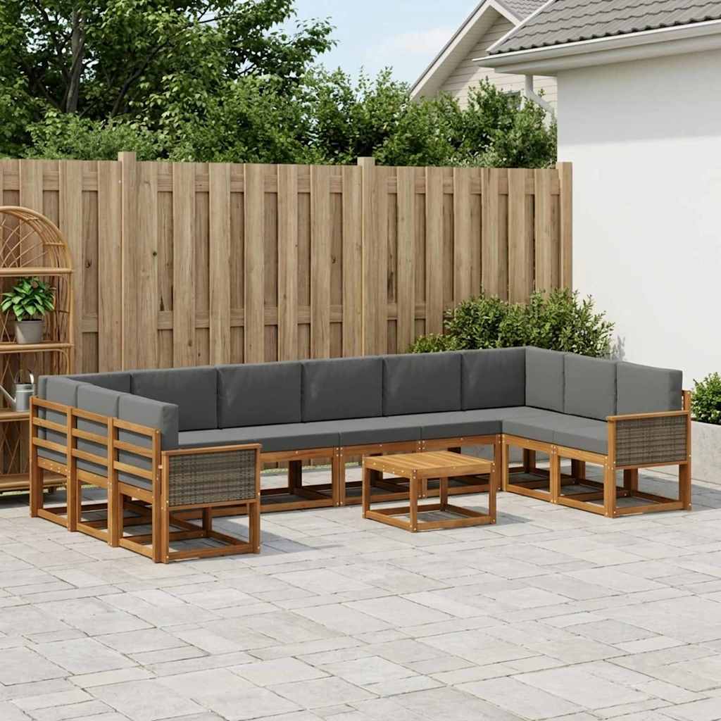 Outdoor-Sofagarnitur mit Kissen 11 pcs Natur und Anthrazit