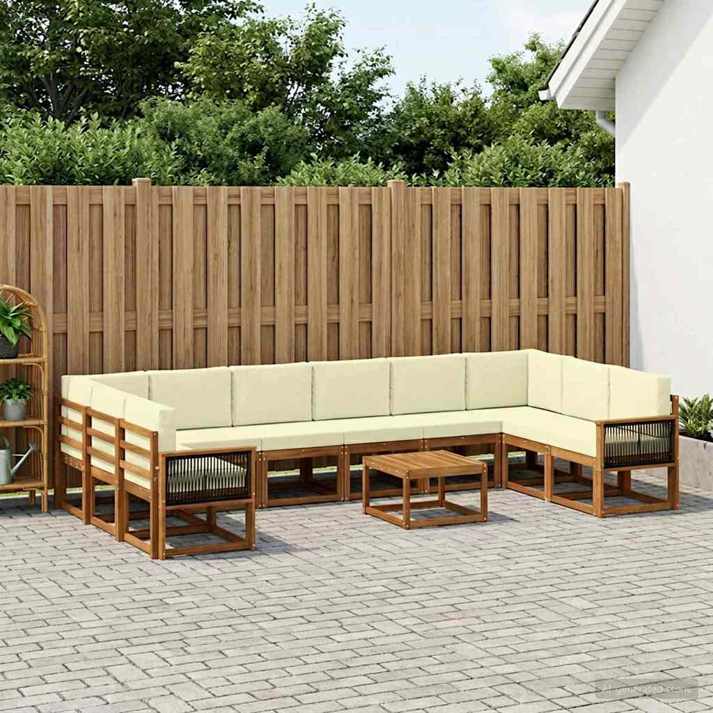 Outdoor-Sofagarnitur 11 stk. Natur und Creme Massivholz Akazie