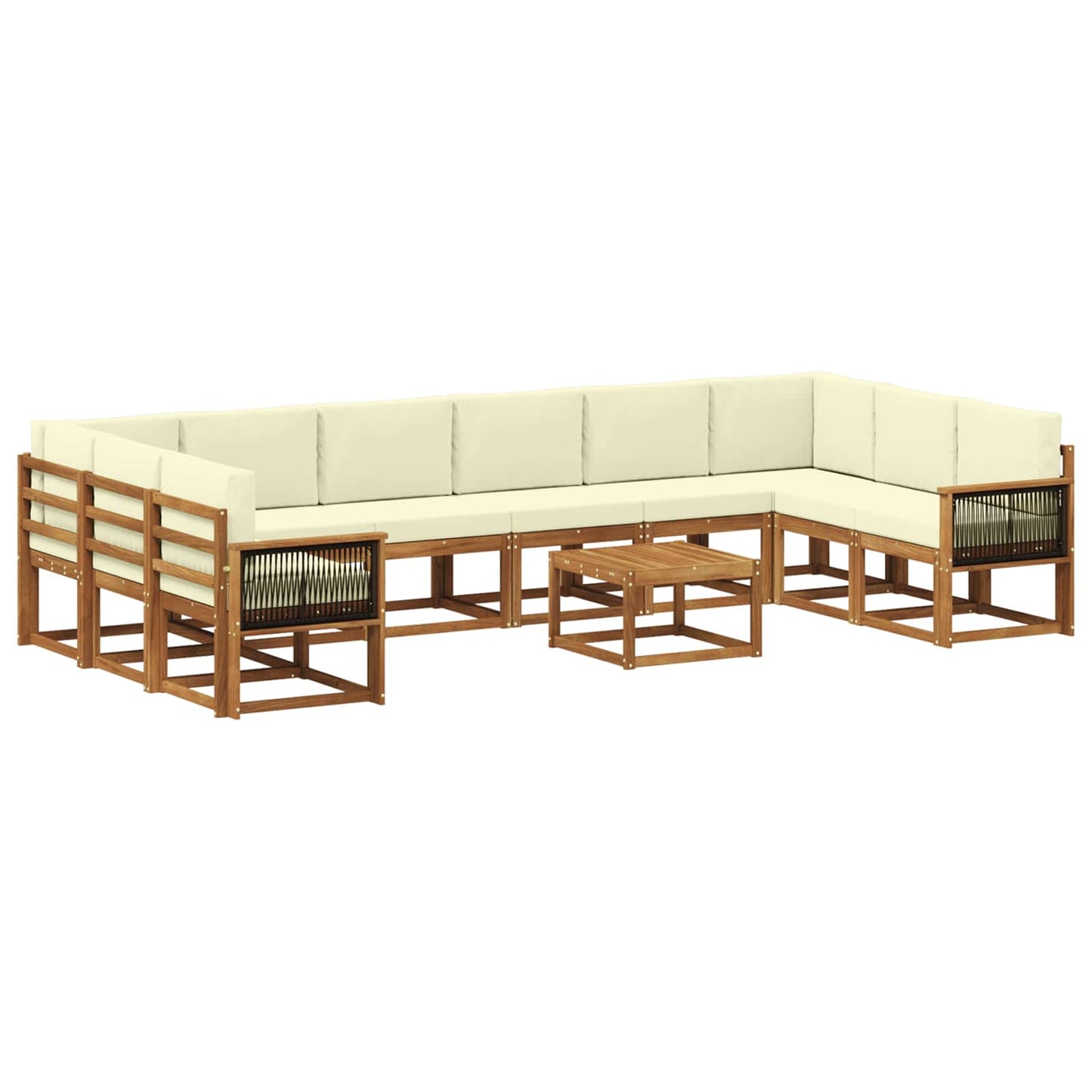 Outdoor-Sofagarnitur 11 stk. Natur und Creme Massivholz Akazie