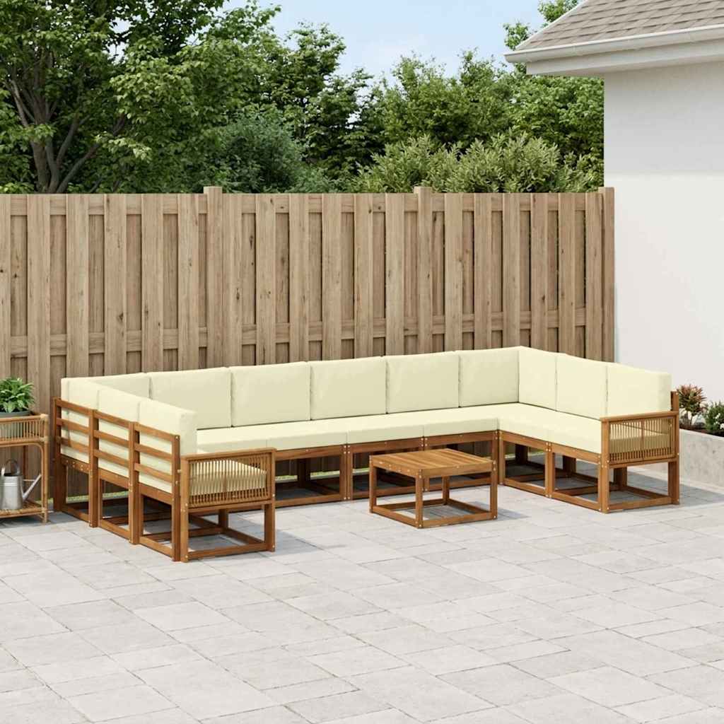 Outdoor-Sofagarnitur 11 pcs Natur und Creme Massivholz Akazie