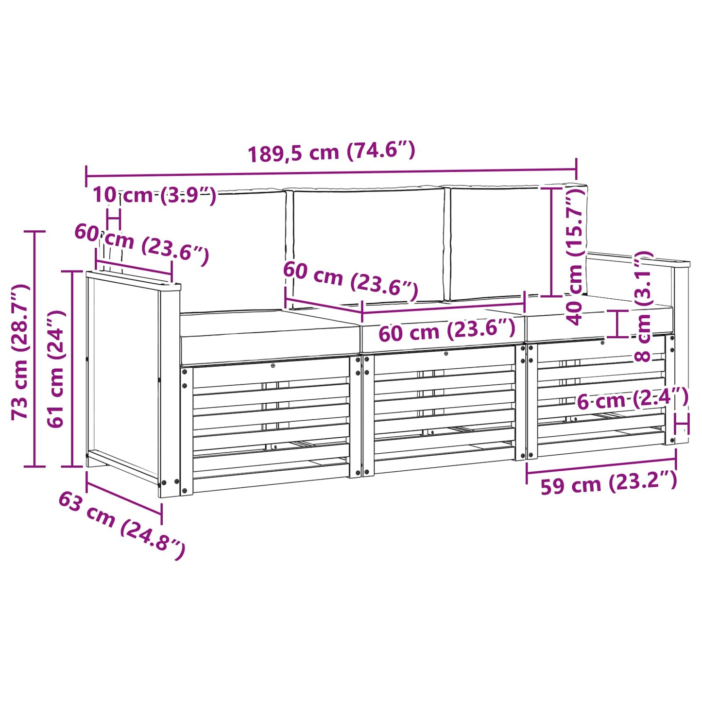 Sofagarnituren 3 stk. Massivholz Akazie