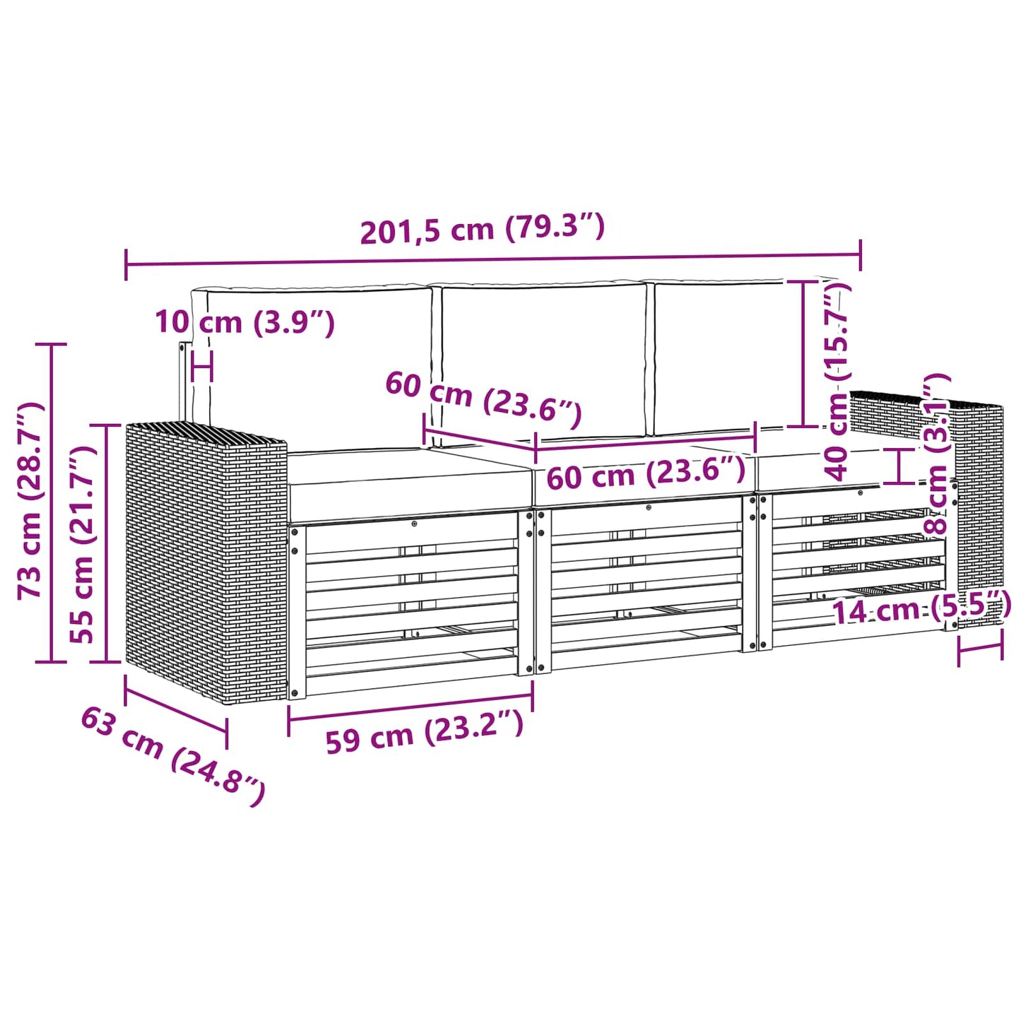 Sofagarnituren 3 stk. Massivholz Akazie