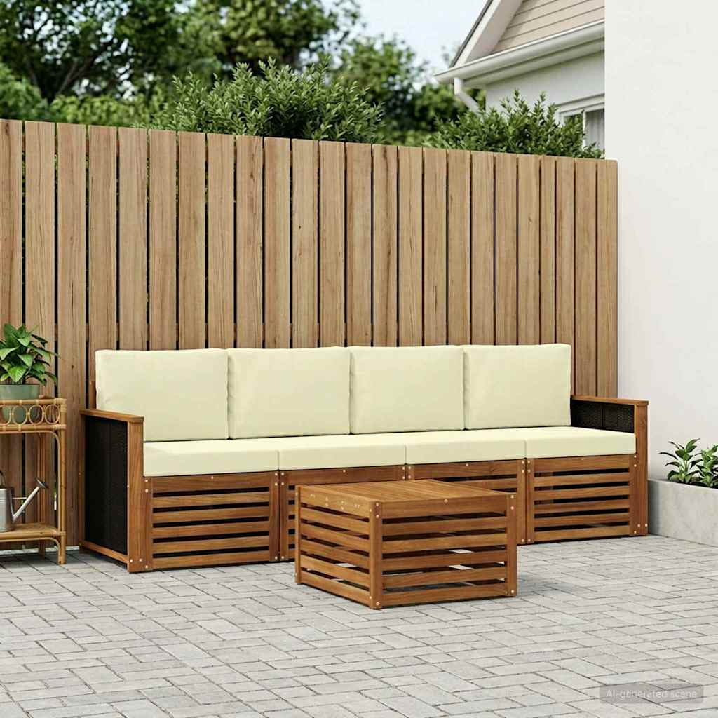 Outdoor-Sofagarnitur 5 pcs Natur und Creme Massivholz Akazie