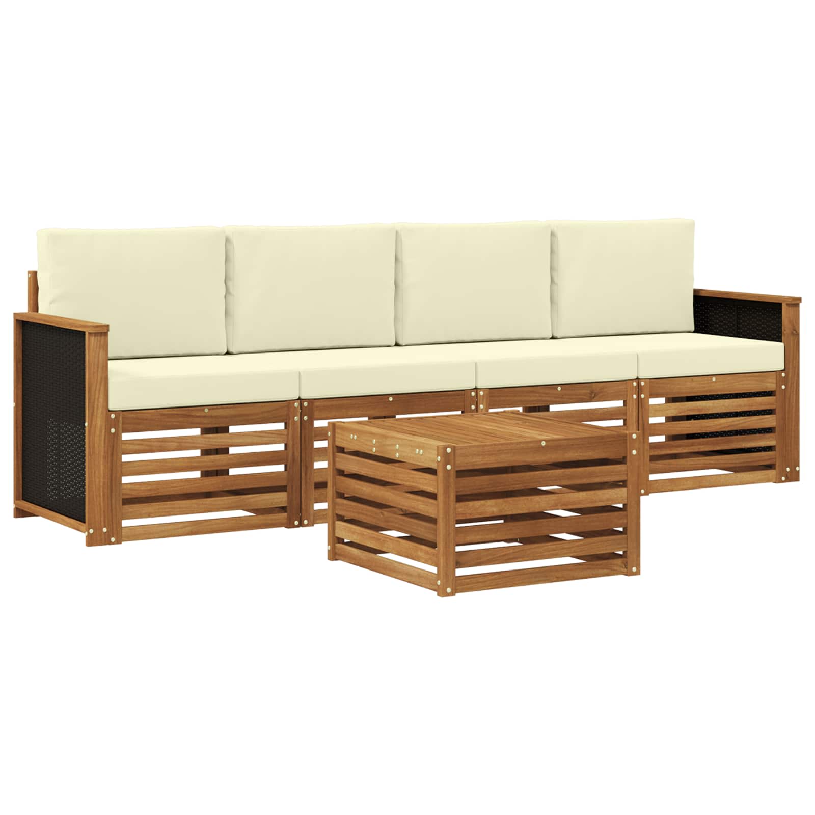 Outdoor-Sofagarnitur 5 pcs Natur und Creme Massivholz Akazie