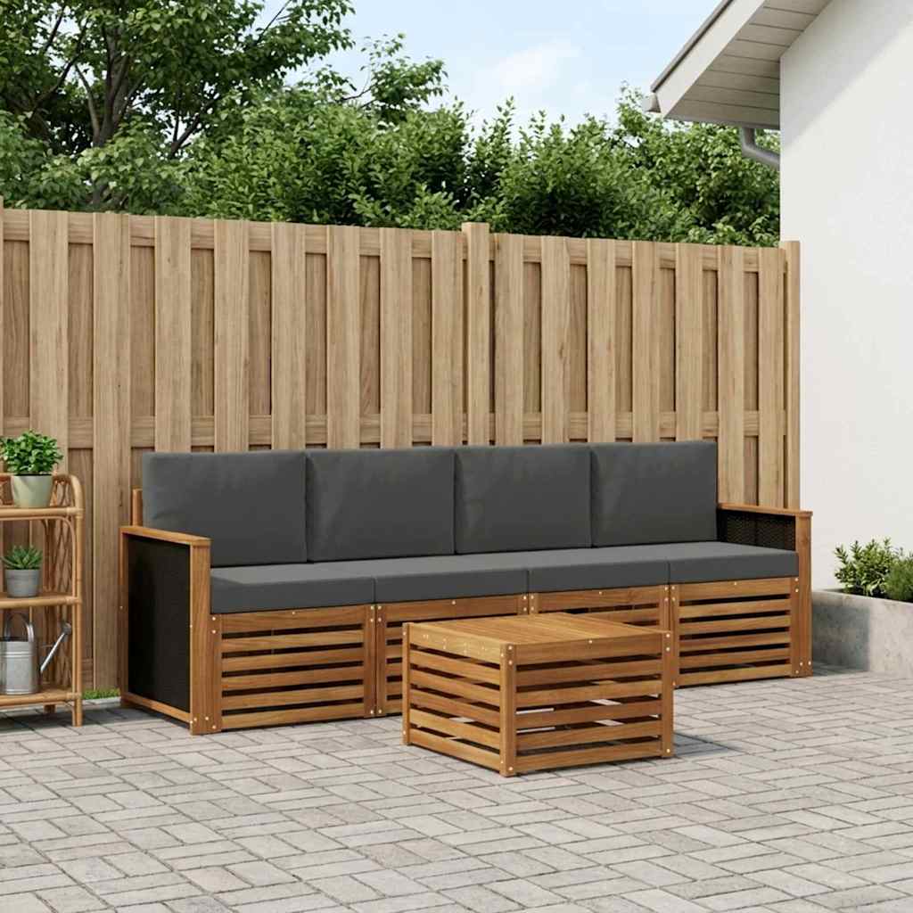 Outdoor-Sofagarnitur mit Kissen 5 pcs Natur und Anthrazit