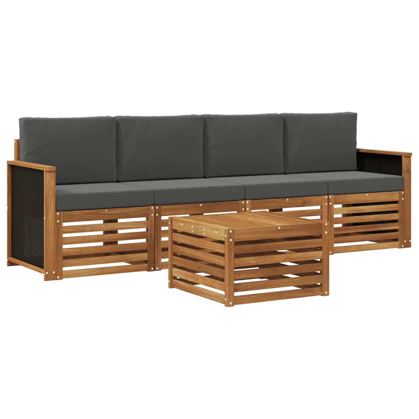 Outdoor-Sofagarnitur mit Kissen 5 pcs Natur und Anthrazit