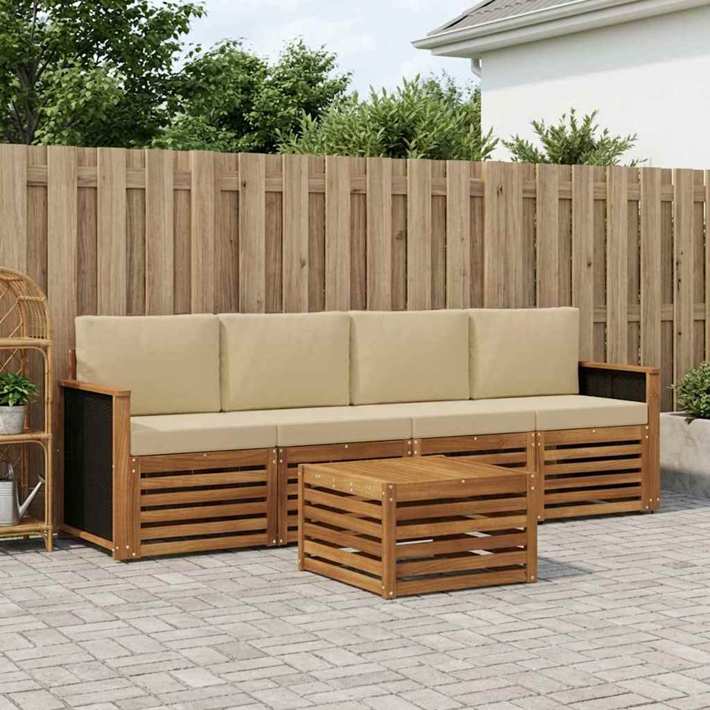 Outdoor-Sofagarnitur 5 pcs Natur und Beige Massivholz Akazie