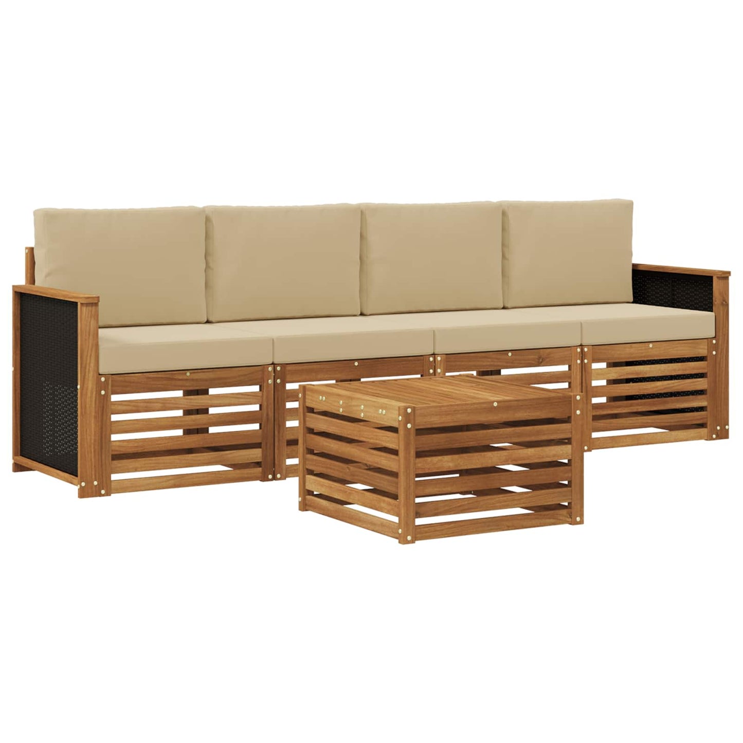 Outdoor-Sofagarnitur 5 pcs Natur und Beige Massivholz Akazie