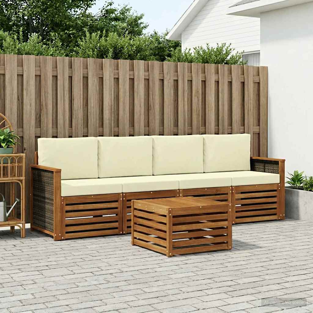 Outdoor-Sofagarnitur 5 pcs Natur und Creme Massivholz Akazie