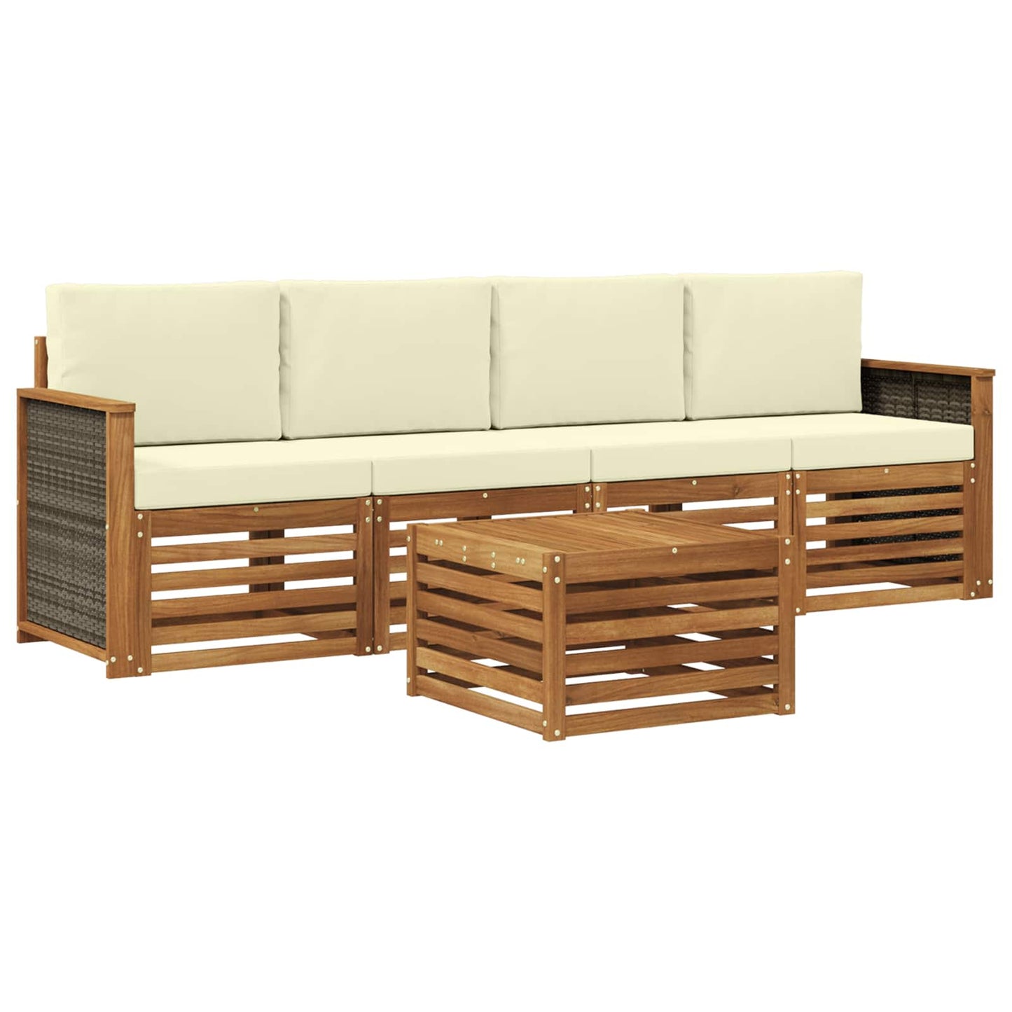Outdoor-Sofagarnitur 5 pcs Natur und Creme Massivholz Akazie