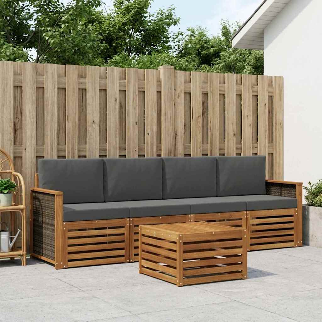Outdoor-Sofagarnitur mit Kissen 5 pcs Natur und Anthrazit