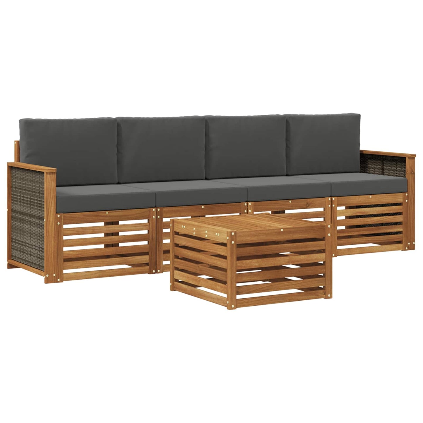 Outdoor-Sofagarnitur mit Kissen 5 pcs Natur und Anthrazit