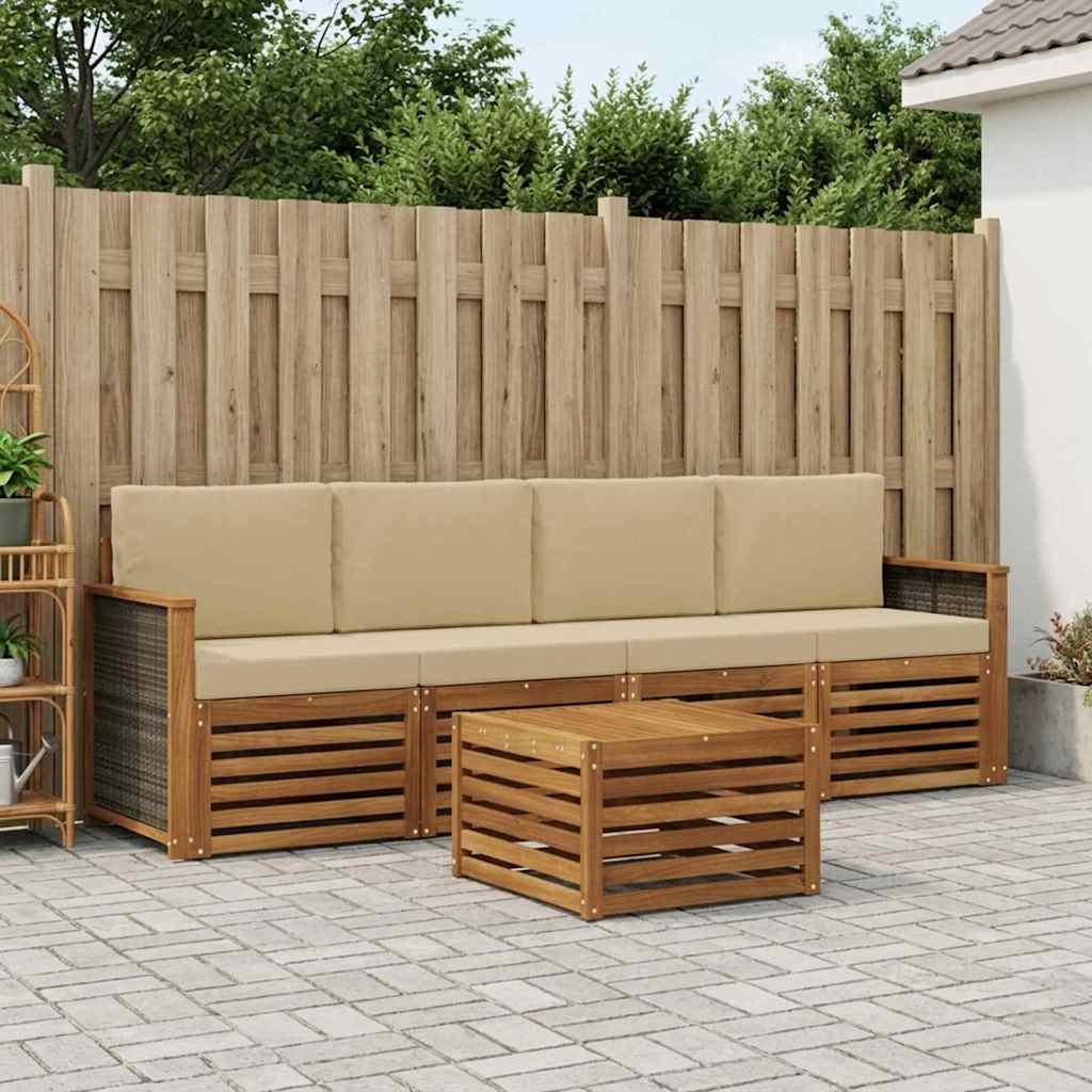 Outdoor-Sofagarnitur 5 pcs Natur und Beige Massivholz Akazie