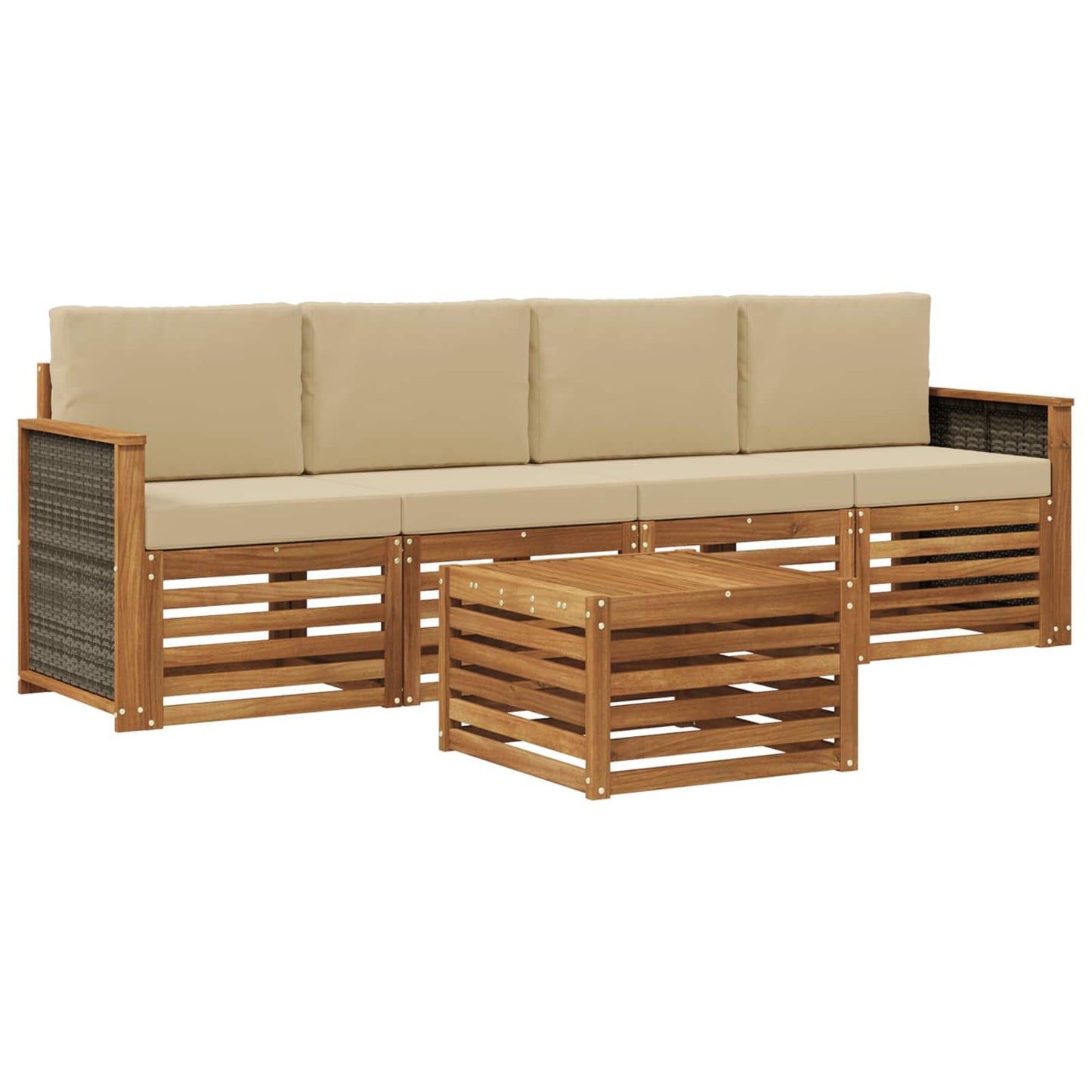 Outdoor-Sofagarnitur 5 pcs Natur und Beige Massivholz Akazie
