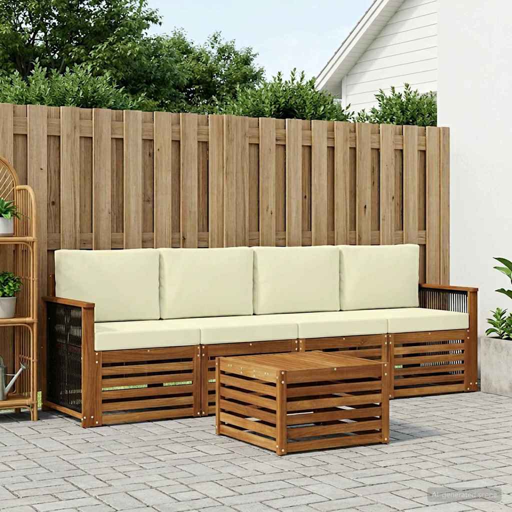 Outdoor-Sofagarnitur 5 pcs Natur und Creme Massivholz Akazie