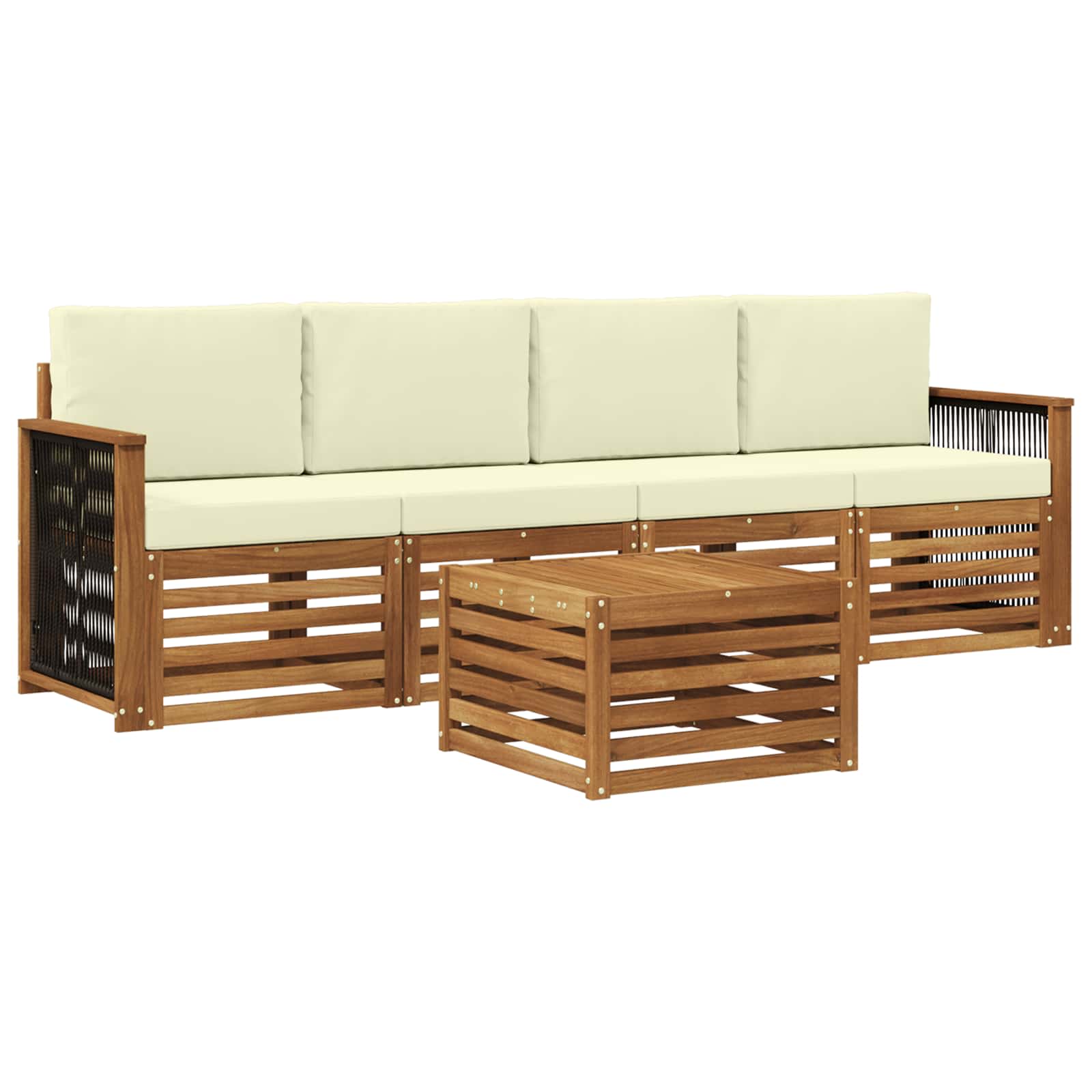 Outdoor-Sofagarnitur 5 pcs Natur und Creme Massivholz Akazie