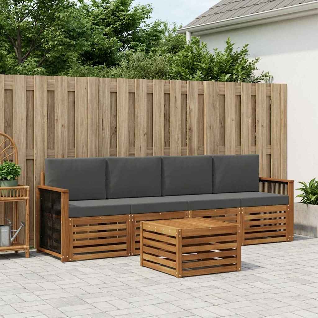 Outdoor-Sofagarnitur mit Kissen 5 pcs Natur und Anthrazit
