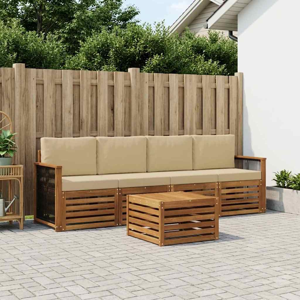 Outdoor-Sofagarnitur 5 pcs Natur und Beige Massivholz Akazie