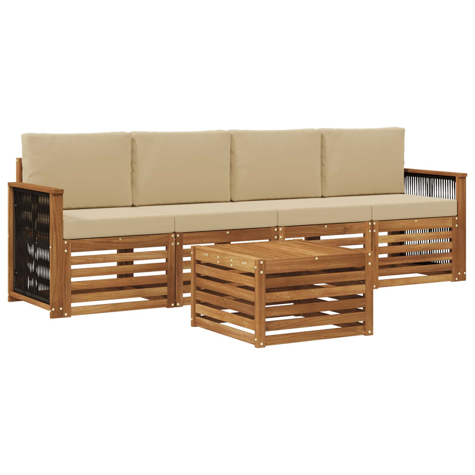 Outdoor-Sofagarnitur 5 pcs Natur und Beige Massivholz Akazie