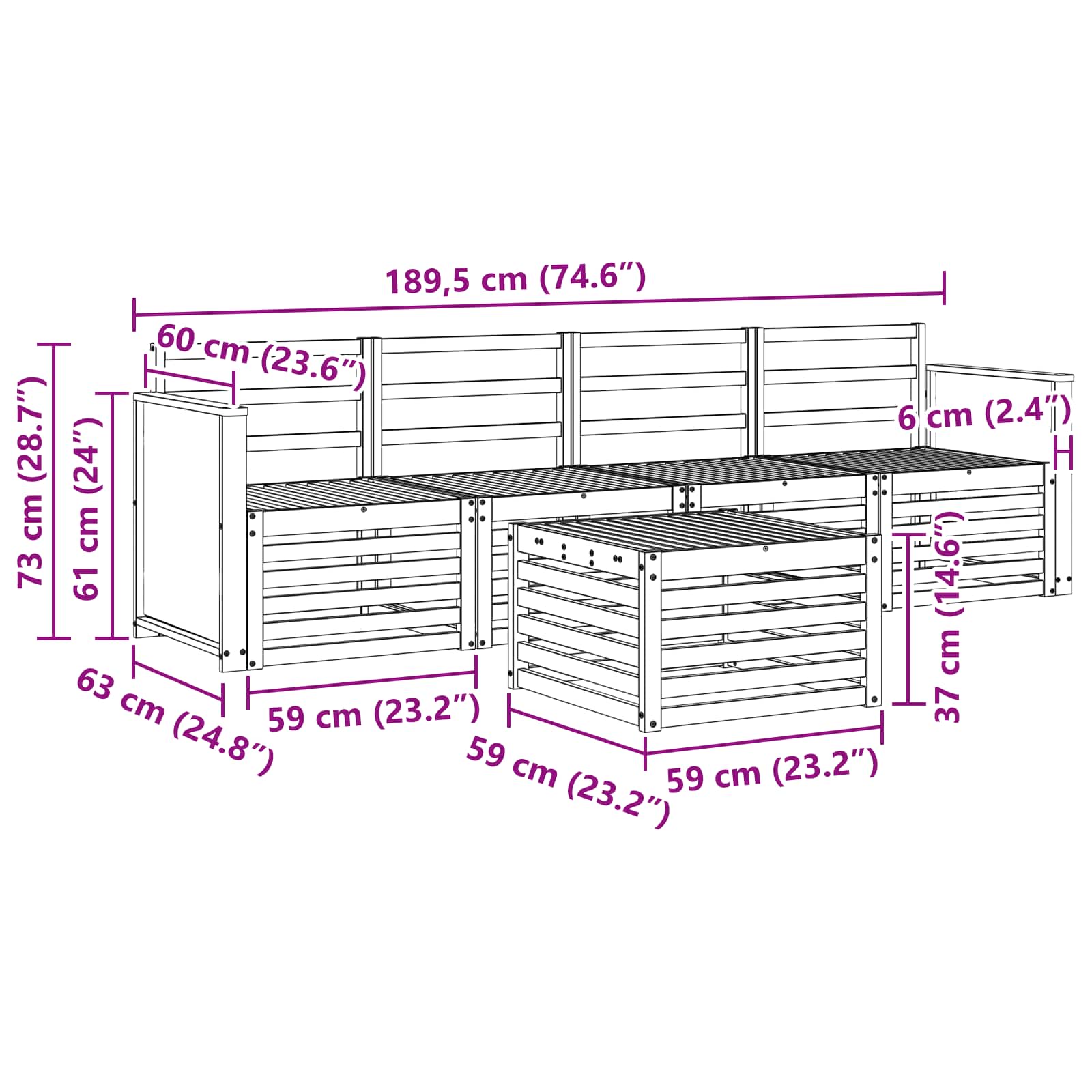 Outdoor-Sofagarnitur 5 stk. Natur Massivholz Akazie