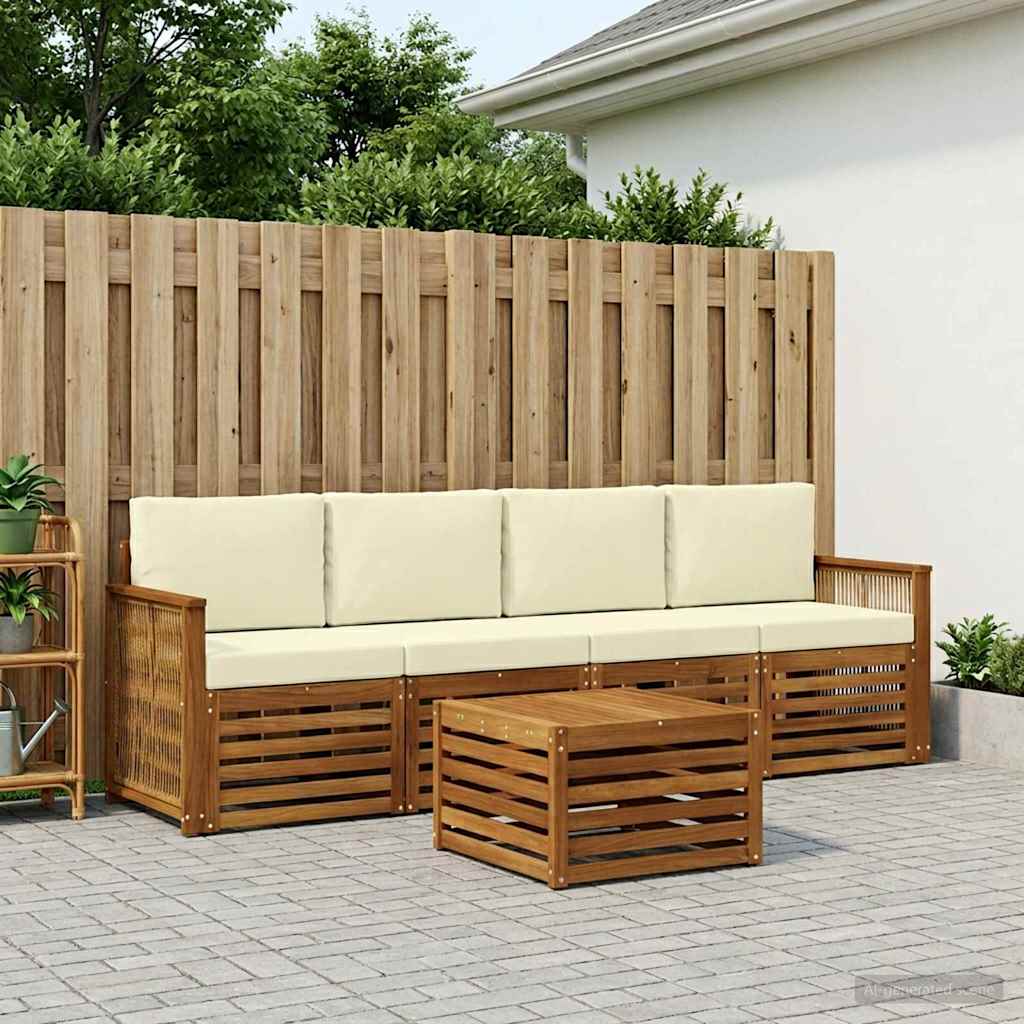 Outdoor-Sofagarnitur 5 pcs Natur und Creme Massivholz Akazie