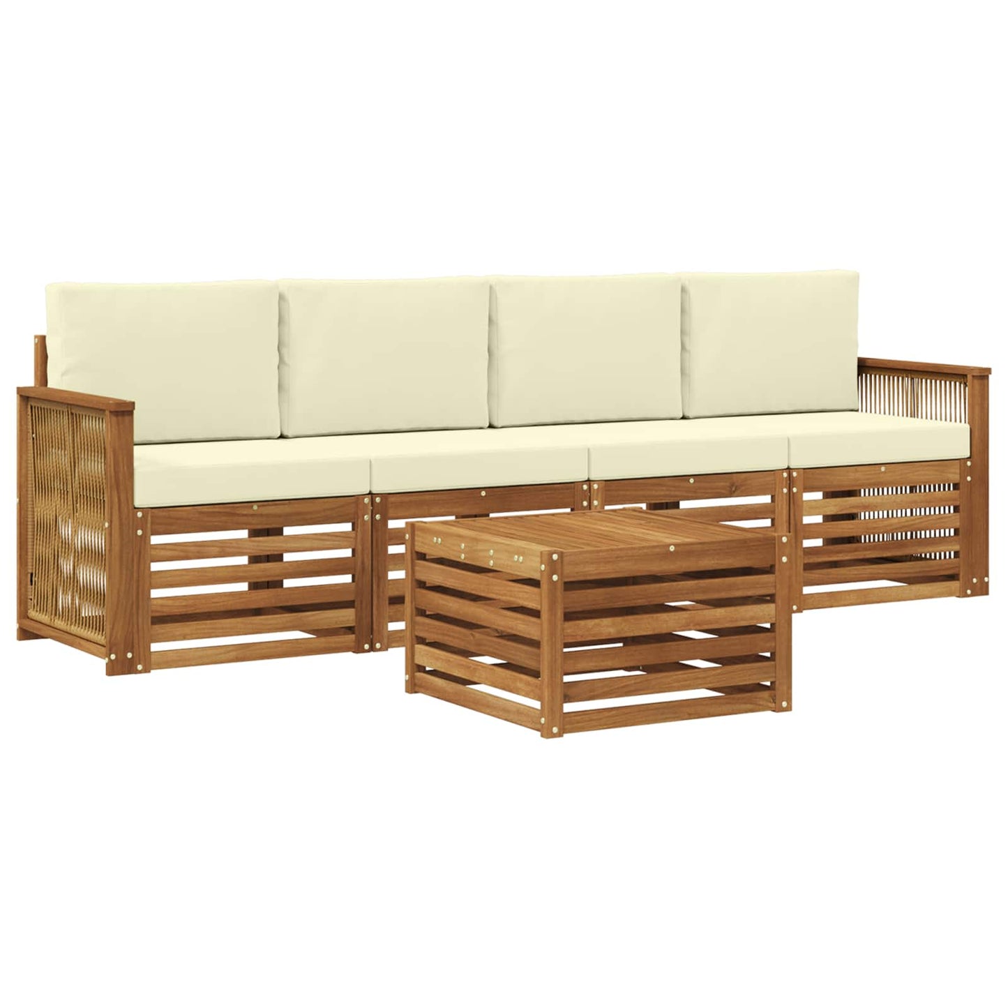 Outdoor-Sofagarnitur 5 pcs Natur und Creme Massivholz Akazie