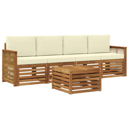Outdoor-Sofagarnitur 5 stk. Natur und Creme Massivholz Akazie