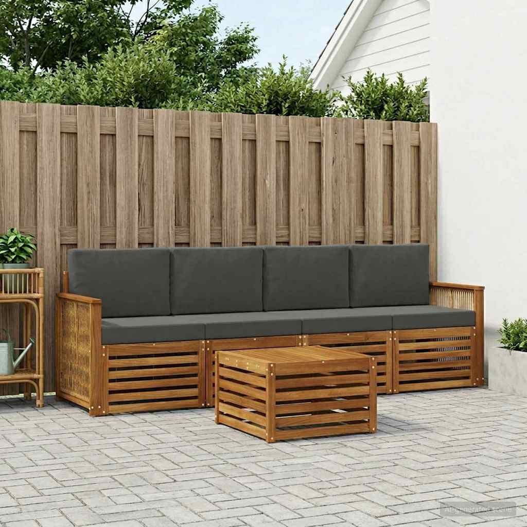 Outdoor-Sofagarnitur mit Kissen 5 pcs Natur und Anthrazit